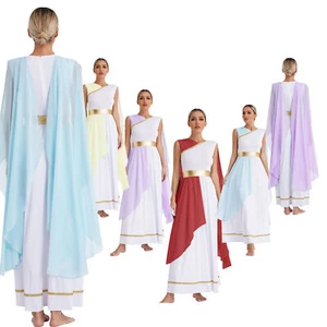 Women Greek Beaty Cosplay Chiffon Gown Worship Church Tunic Praise Dance Dress  - Picture 1 of 61