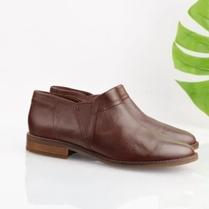 Clarks Womens Camzin Mix Boot Size 9.5 WIDE Cognac Leather Slip On Shoe Bootie - Picture 1 of 12