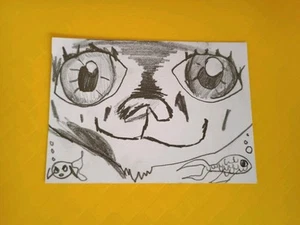 Googly Cat Drawing Dragon new ART TRADING CARD ACEO cartoon anime pencil sketch - Picture 1 of 5