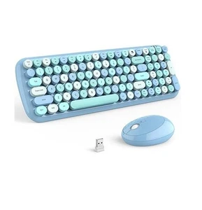 Yunseity Tastiera e Mouse Wireless 2.4G Combinati, Tasti Rotondi Colorati - Zdjęcie 1 z 6