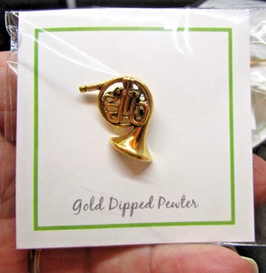 Jim Clift Gold Dipped Pewter FRENCH HORN Lapel Pin - 22 Karat Gold Plated - Picture 1 of 6