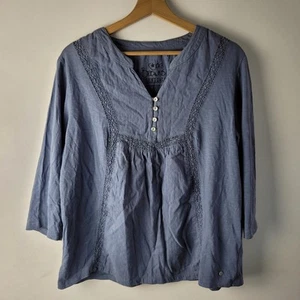 Joe Browns Women 18 Blue 100% Cotton Lace Trim Top Blouse Dress Casual Cottage - Picture 1 of 11