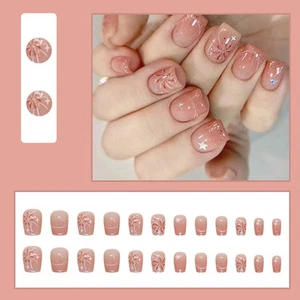24pcs Women's Short Coffin Fake Nails Short Ballerina Blush False Nails Reusable - Picture 1 of 13