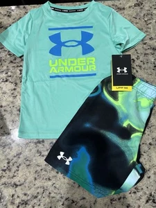 NWT Under Armour Boys swim set size 4 Rash Guard Trunks - Picture 1 of 1