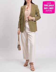 RRP €475 THEORY Blazer Jacket US2 UK6 IT38 XS Linen Blend Green Single-Breasted - Picture 1 of 9