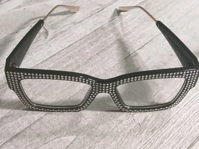 Vooglam Black Rhinestone Clear Lens Glasses Y2K Festival Party Bling NEW - Image 1 of 3