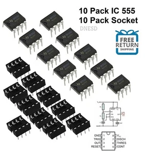10 pcs NE555P NE555 DIP-8 High Precision Oscillator Timer IC 555 with Sockets - Picture 1 of 1