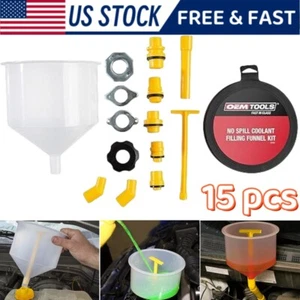 Spill Proof Radiator Coolant Filling Funnel Kit 15-pcs Cooling System fill kit - Picture 1 of 12