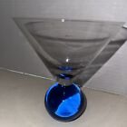 Bubble Base Olive Green/Blue Clear Glass Top Cosmo Martini Glasses 5.25”