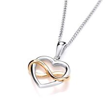 Sterling Silver & 9ct Gold INFINITY Love Heart Pendant Necklace + Chain