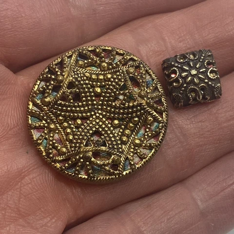 Antique Metal Buttons Twinkle Screen Pierced Open Work Painted OME Cover