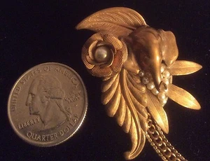 Handmade Steampunk Pin Back Artist Unknown Elephant Pearls Raised Trunk Lucky - Picture 1 of 5