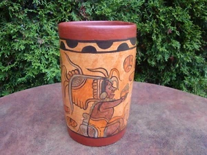Vintage Aztec/Mayan Ceremonial Terracotta Vase  Mexico 8" x 5" VGC - Picture 1 of 12