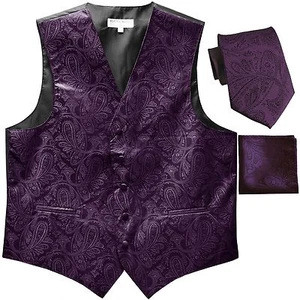 Nuevo Chaleco Formal Para Hombre Esmoquin Chaleco_Corbata Conjunto Paisley Boda Morado Oscuro - Imagen 1 de 4