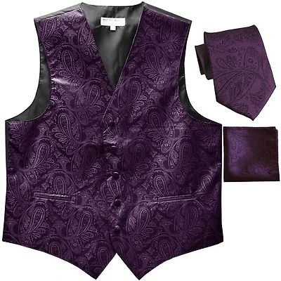New Men's Formal Vest Tuxedo Waistcoat_necktie set paisley wedding dark purple - Image 1 of 4