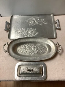 Vintage Everlast Forged Aluminum Serving Trays and Butter Dish with Top - Picture 1 of 13