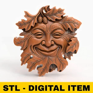 Smiling Green Man Wall Plaque STL File for CNC Carving Leaf Face Relief Model - Picture 1 of 7