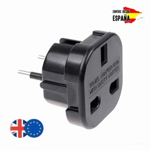 ADAPTADOR CORRIENTE ENCHUFE UK INGLES REINO UNIDO A EUROPEO REDONDO UE Schuko - Imagen 1 de 6