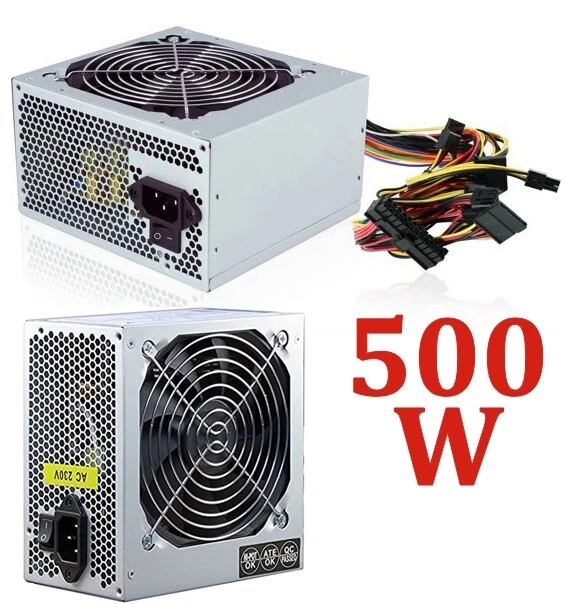 ALIMENTATORE  PC FISSO DESKTOP ATX  500 WATT 24 PIN  + 4 PIN AUX  VENTOLA 12 CM  - Immagine 1 di 1
