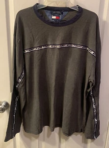 Vintage Tommy Hilfiger Jeans Tee T Shirt Mens XXL Gray Blue Striped Long Sleeve - Picture 1 of 3