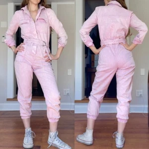 Wild Fable Boilersuit Jumpsuit Size XS Pink Long Sleeve Belted Jogger Button - Picture 1 of 12