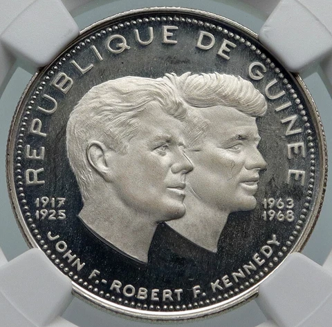 1969 GUINEA w JFK & RFK John F. Kennedy Proof Silver 200 Francs Coin NGC i85994 Cover