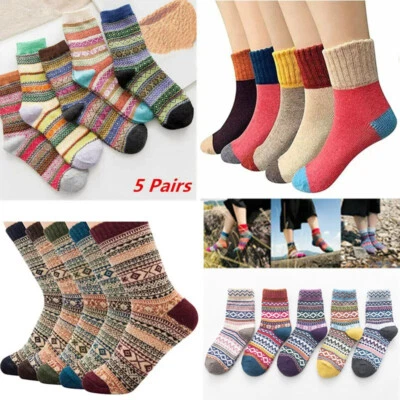 5 Pairs Women Ladies Thick Winter Thermal Socks Warm Wool Nordic Novelty Sock - Image 1 of 4