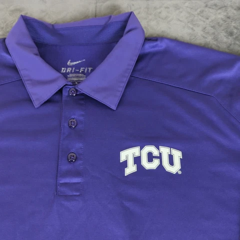 TCU Horned Frogs Polo Shirt Nike Dri Fit Purple Short Sleeve Men Large Cover