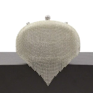 Pochette da cerimonia con strass clutch per abito donna elegante frange luminosa - Foto 1 di 6