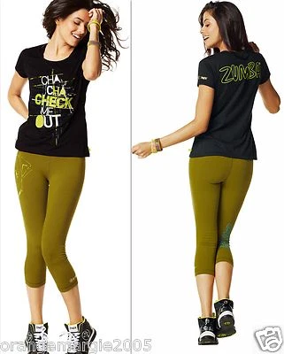 ZUMBA ¡JUEGO DE 2 piezas! Capris Leggings Pantalones y Camiseta Top "Cha Cha" - Convención Reino Unido - S M  Foto 1 de 4