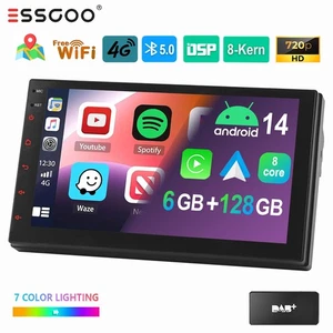 7" Doppel 2 Din Autoradio DAB+ mit GPS NAVI Android 14 AUX BT Carpaly 6+128GB EQ - Bild 1 von 11