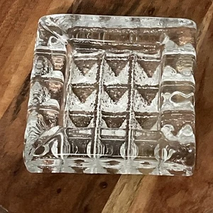 Vintage Blenko MCM Block Waffle Prism 5 Inch Square Clear Glass Ashtray - Picture 1 of 6