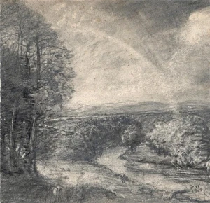 David Waterson kleine Graphitzeichnung Regenbogen über Angus Schottland 1900 - Bild 1 von 5