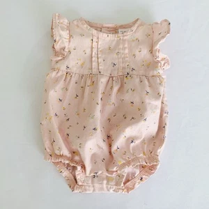 Carters Bubble Romper Baby Girl Newborn NB Pastel Pink Floral Ruffle Preppy Boho - Picture 1 of 4