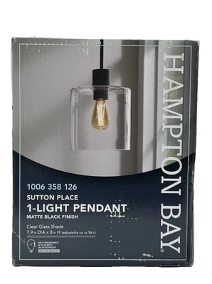 Hampton Bay Sutton Place 1-Light Matte Black Pendant - Image 1 of 4