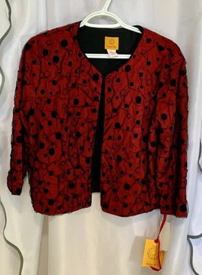 Ruby Rd. Red Black Mesh Razzle Dazzle Polka Dots Sizzle Short Jacket Size 10 NWT - Image 1 of 4