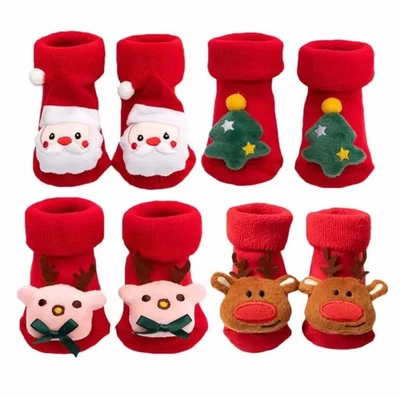 Calcetines de Navidad para Bebé - Rojo Invierno Cálido Algodón Suave Calcetín para Niños Niñas Santa Foto 1 de 4