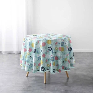 Nappe antitache ronde - Diamètre 180 cm - Fleurs colorées sur fond menthe - Bleu - Imagen 1 de 3