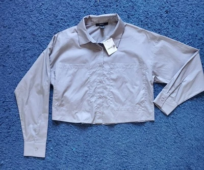 *NUEVO CON ETIQUETAS* Camisa Forever 21 Poplim Recortada Gran Tamaño Abotonada Manga Ling, Talla M Foto 1 de 4