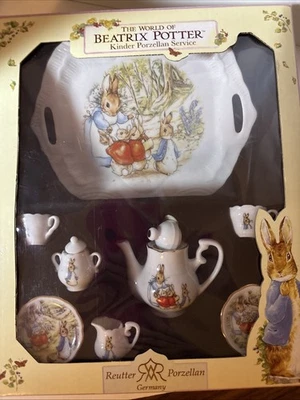 Beatrix Potter Peter Rabbit Miniature Porcelain Tea Set Reutter Porzellan 8 Pcs - Image 1 of 4