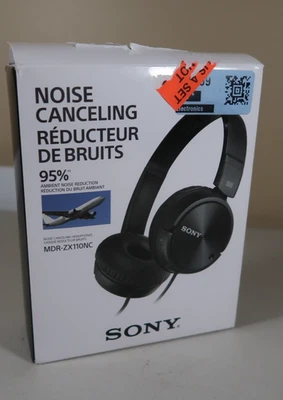 Sony MDR‑ZX110NC Black Noise‑Canceling Wired On‑Ear Headphones Compact Foldable - Image 1 of 4