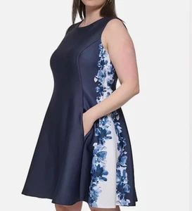 DKNY Damen Plus Seiteneinsatz kurzes Fit & Flare Kleid 22W - Bild 1 von 5