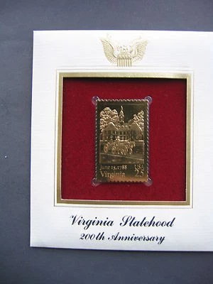 1988 Virginia Statehood 200th 22kt Gold GOLDEN FDC replica Cover STAMP FCI - Image 1 of 3