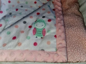 Carters Child Of Mine Owl Baby Blanket Pink Sherpa Polka Dot Teal Gray Minky - Picture 1 of 19