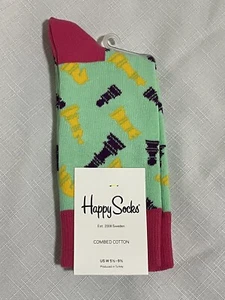 Happy Socks Schachfiguren Druck gekämmte Baumwolle Crew-Socken Größe 9-11 - Bild 1 von 2