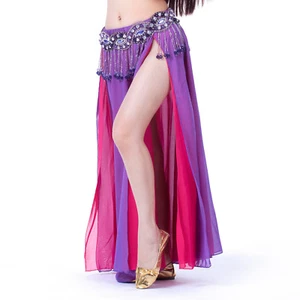 New Belly Dance Skirt Double Slit Skirt Two Layers & Two Colors Skirt 13 Colors - Picture 1 of 15