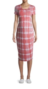 Maternity short sleeve Bodycon Daytime Dress coral pink ruching side fit Medium - Picture 1 of 6