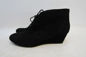 NINE WEST Womens Size 8 M Black Suede Lace Up Wedge Ankle Fashion Boots Booties - Picture 1 of 11