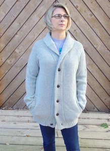 D-LUX Wool Knit Shawl Neck Cardigan Sweater XL D-LUX Gray - Picture 1 of 7