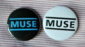 Muse (indie rock band) two 25mm button badges, logo designs. Free UK postage! - Imagen 1 de 1